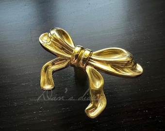 Brass Bow Dresser Knob: Gold Drawer Pull, Cabinet Hardware
