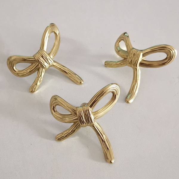 Modern Brass Bow Knobs Pulls Dresser Knob Pull Handles Gold Drawer Knob Pull Girls Room Cabinet Knob Kitchen Knob Pull,CP-0232