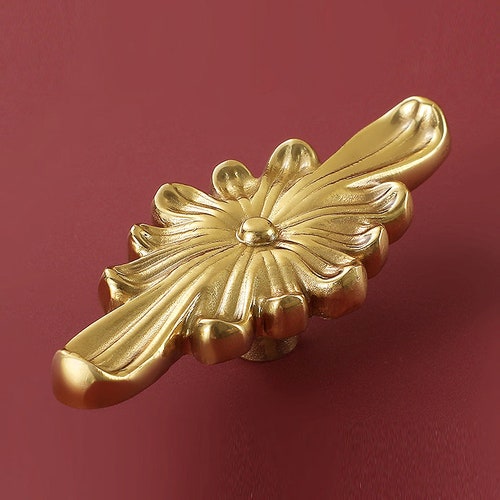 gold flower dresser knobs Brass Knobs | Set of 6 | Gold Design | Antique Brass Cabinet Pulls main image 1