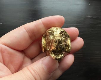 Solid Brass Dog Drawer Knob: Gold Animal Dresser Pull, Cabinet Hardware