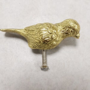 Puede incluir: Una figurita de p&aacute;jaro de metal de color dorado con un dise&ntilde;o detallado. El p&aacute;jaro tiene una cabeza peque&ntilde;a y redonda con un pico y un cuerpo largo y delgado. La figurita est&aacute; montada en un tornillo de metal.