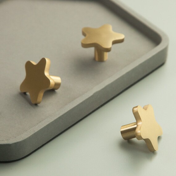 Brass Star Drawer Knobs Modern Pulls Brass Gold Etsy