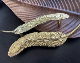 Brass Leaf Cabinet Knob: Gold Dresser Drawer Pull