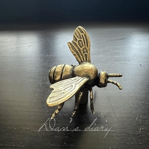 May include: A detailed, bronze-colored bee figurine with textured wings and body. The bee is posed as if in flight, with its legs extended. The image is set against a dark background, with the text "Dan's diary" in the lower right corner.