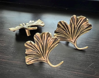 Bouton feuille en laiton, bronze antique : poignée de tiroir d'armoire unique