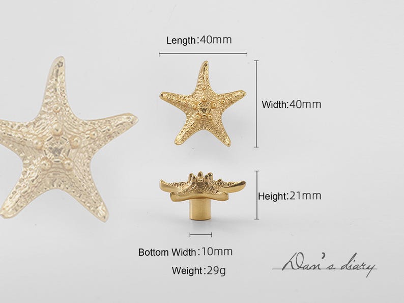 Solid Brass Starfish Knobs: Modern Cabinet Drawer Pulls image 4