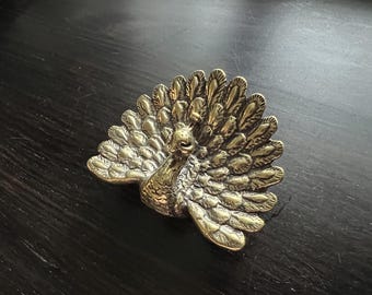 Vintage Bronze Peacock Drawer Pull, Brass Cabinet Knob
