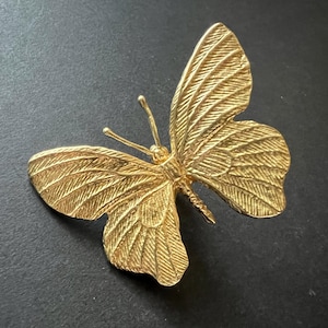 May include: A gold-coloured metal butterfly ornament with detailed wing patterns.