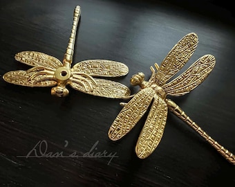 Dragonfly Brass Cabinet Knob: Dresser Pull, Furniture Knob