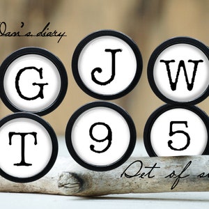 Typewriter Style Letter & Number Domed Glass Cabochon Pulls Knobs Pull for Cabinets Vintage Bronze Golden Silver Black  Finishes Available