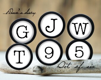 Typewriter Style Letter & Number Domed Glass Cabochon Pulls Knobs Pull for Cabinets Vintage Bronze Golden Silver Black  Finishes Available