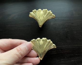 Ginkgo Leaf Brass Knob: Unique Cabinet Drawer Pull - CP-0190