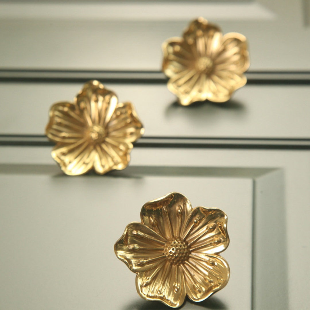 Brass Flower Knobs Pulls Handles Dresser Knobs Gold Knobs