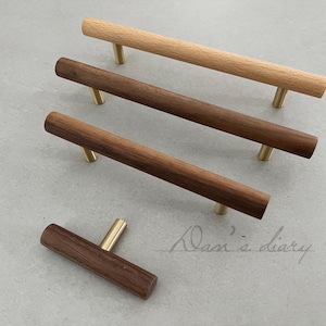 Solid Wood Cabinet Door Handle Knobs Light Luxury Cupboard Handles Beech Drawer Pulls Dresser Knob,96/128/160/224mm,CP-0731