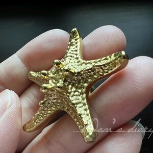 May include: A gold-coloured starfish-shaped door knob or pull. The starfish has a textured surface.