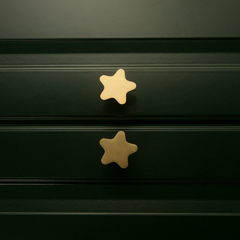 Brass Star Drawer Knobs Modern Pulls Brass Gold Etsy