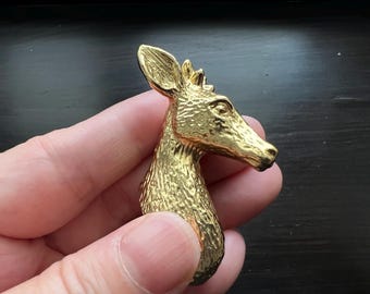 Brass Deer Knob: Gold Animal Drawer Pull - Cabinet Hardware
