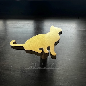 Modern Brass Cat Drawer Knob: Gold Cabinet Pull