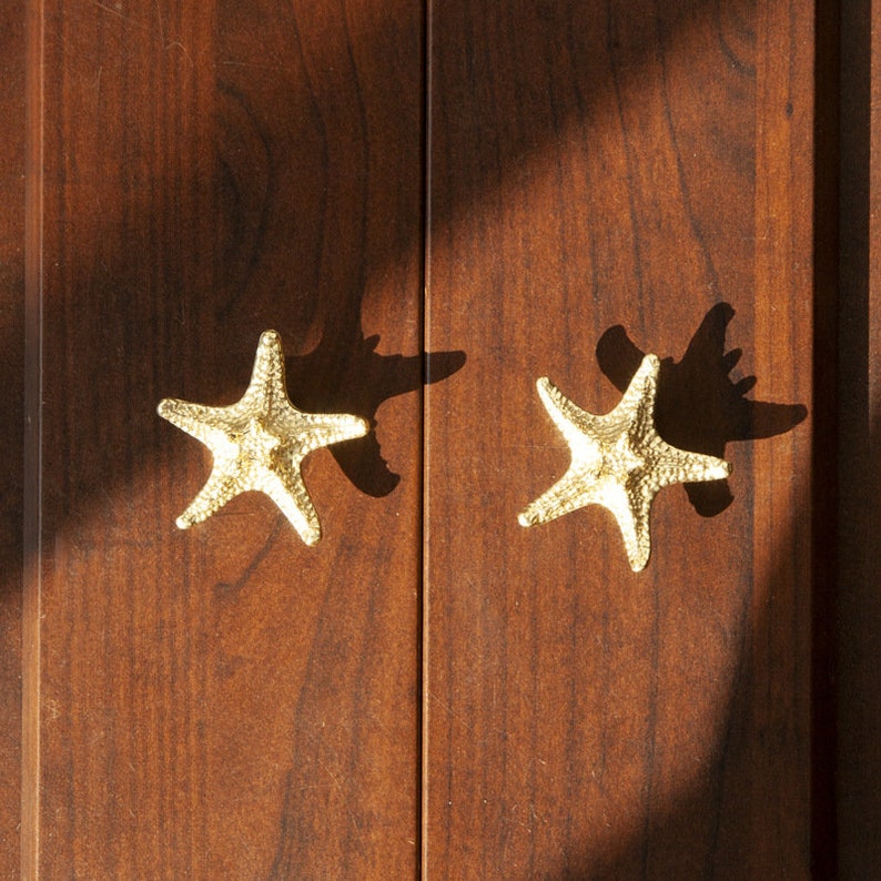 Solid Brass Starfish Knobs Dresser Knob Pull Cupboard Knob Drawer Pulls Knobs Wardrobe Knob Kitchen Cabinet Knobs Modern,CP-0267 image 3