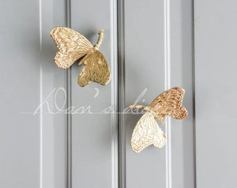 gold butterfly dresser knobs Solid Brass Drawer Knob: Dresser, Kitchen Cabinet Pull Insect