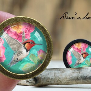 Bird Glass Cabochon Bronze Cabinet Knob: Dresser Pull Furniture Knob