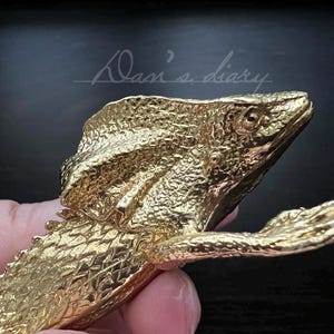 Poignée de tiroir en laiton Lézard : Bouton d'armoire doré - CP-0477