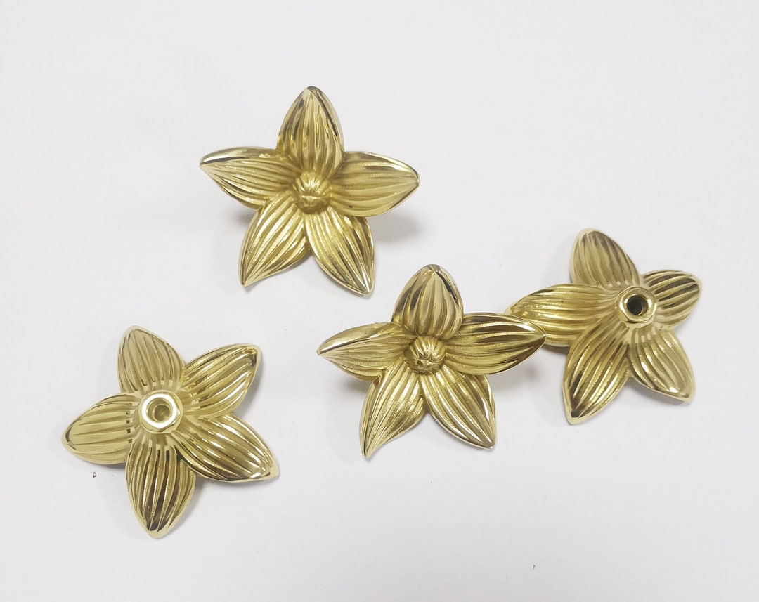 Brass Flower Knobs Pulls Handles Dresser Knobs Gold Etsy