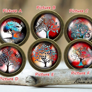 The Tree of Life Glass Cabochon Bronze Cabinet Knob: Dresser Pull