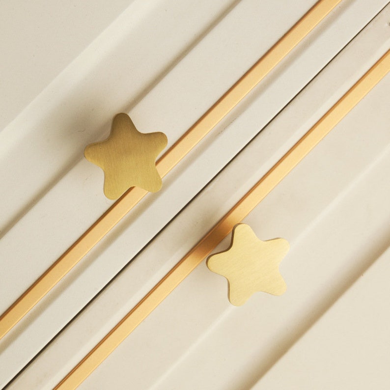 Brass Star Drawer Knobs Modern Pulls Brass Gold Etsy