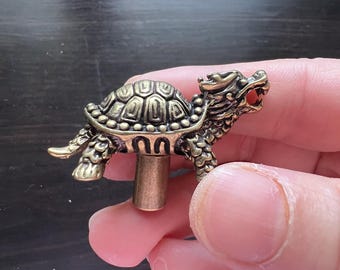 Brass Dragon Turtle Drawer Knob, Vintage Bronze Animal Pull