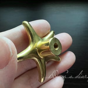 May include: Gold-toned metal cabinet knob shaped like a starfish with a threaded hole in the centre.