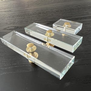 Rectangular Clear Acrylic Brass Knob: Gold Wardrobe Drawer Pull