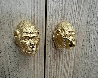 Solid Brass Chimpanzee Drawer Knobs: Dresser Pull, Furniture Knob
