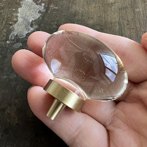 Clear Crystal Glass Knobs with Brass Base (1.26&quot;)