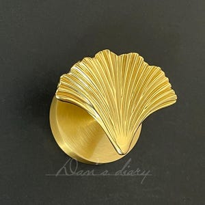 May include: A gold-coloured, fan-shaped decorative knob with a circular base. The knob has a textured, ridged design and is set against a dark background. The text "Dan a diary" is written in cursive.
