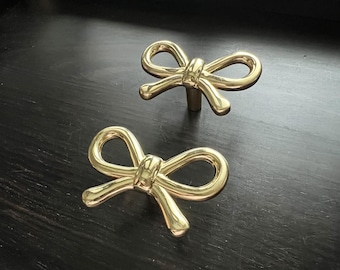 Brass Bow Knob, Gold Dresser Drawer Pull, Cabinet Hardware