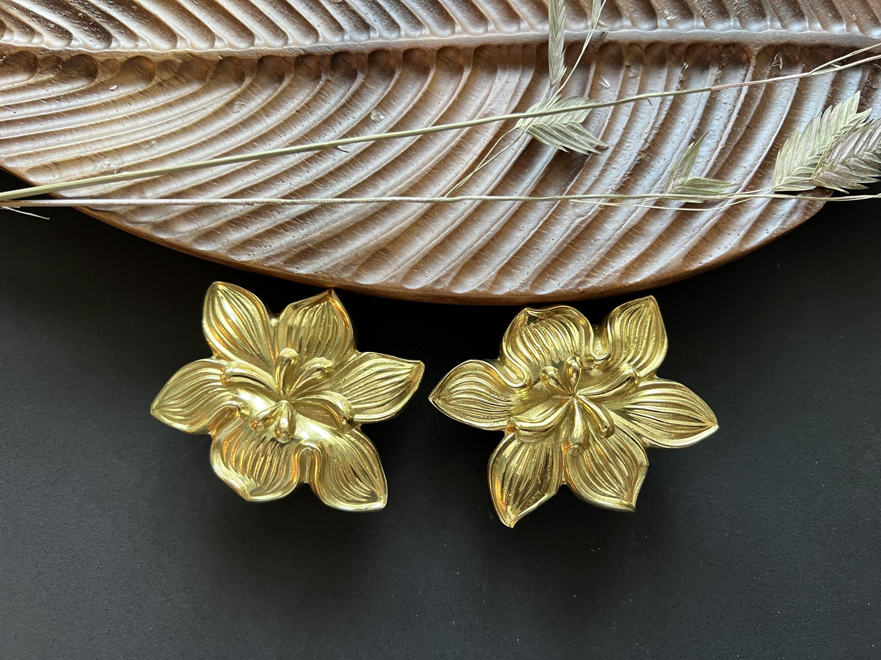 Brass Flower Drawer Knobs: Gold Dresser Pulls, Handmade - Etsy
