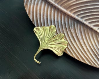 Brass Ginkgo Leaf Knob: Dresser Pull, Furniture Knob
