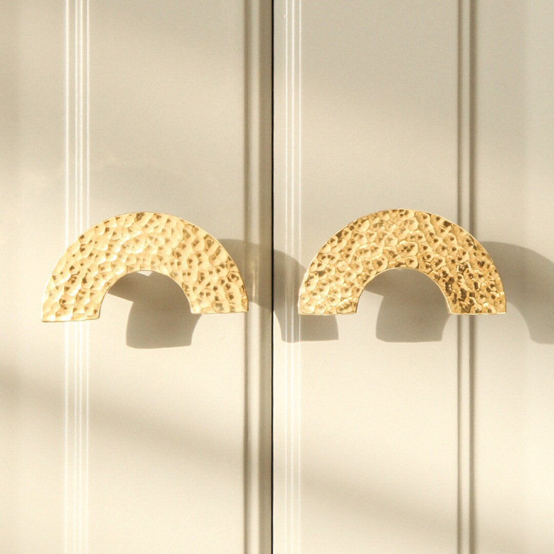 Brass Hammered Semicircle Pulls, Modern Brass Drawer Pulls, Wardrobe Pulls, Cupboard Pulls