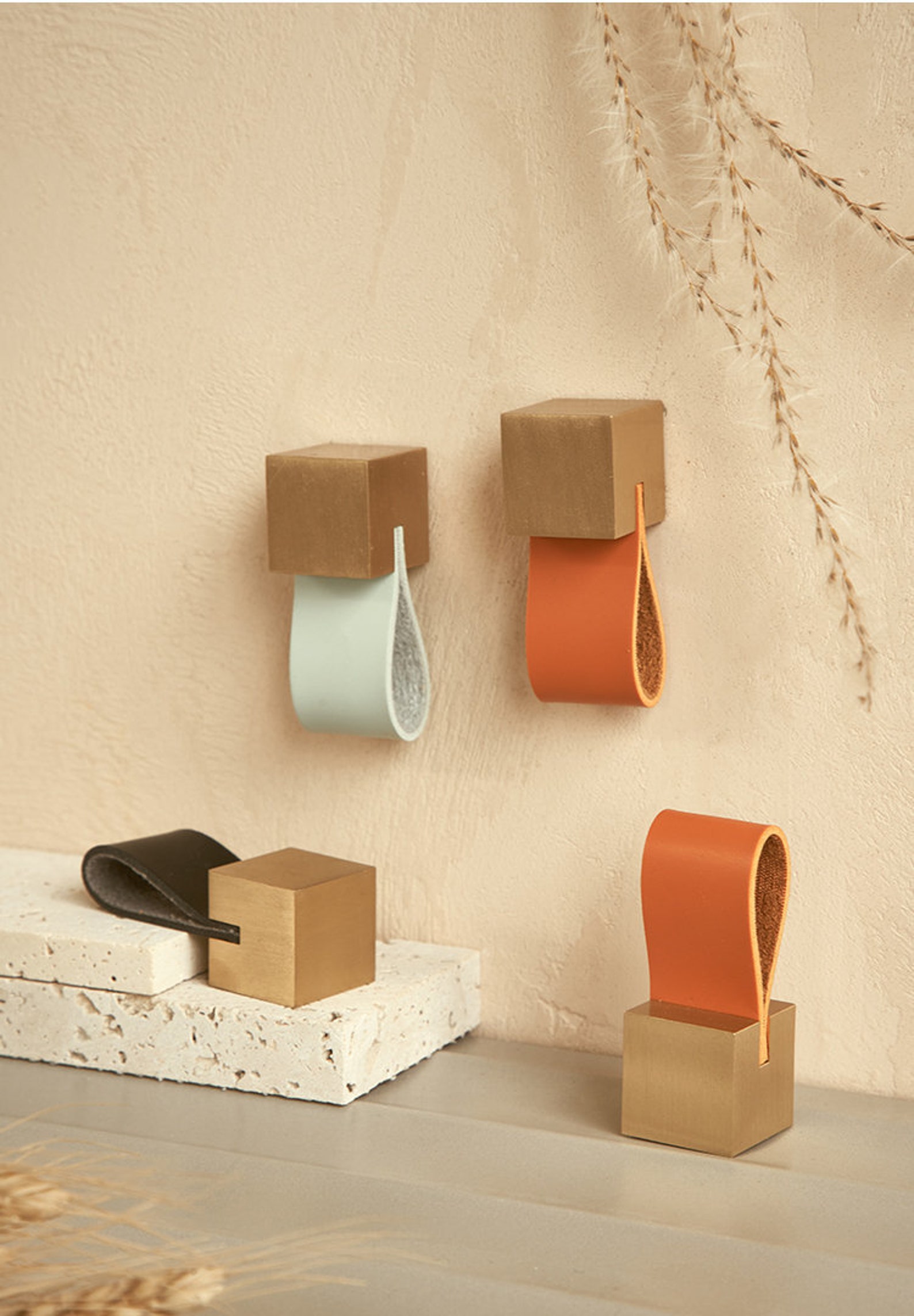 Schubladengriff aus reinem Messing Schrankgriff aus Leder | Etsy