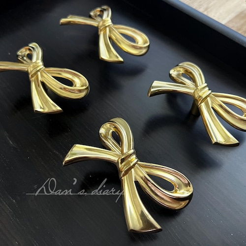 green emerald velvet dress Redeam Gold Cabinet Knobs, Brushed Bow Drawer Pulls, Gold Knobs for Dresser  Drawer Cupboard Furniture Closet Wardrobe Door Knobs Handles (Bow Shape(2)-  4 Pack) main image 0