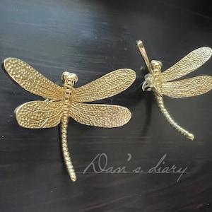May include: Two gold-coloured dragonfly-shaped decorative objects. The dragonflies have detailed wings and slender bodies. The image includes the text "Dan's diary" in cursive script.