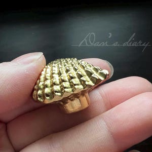 May include: A gold-toned cabinet knob with a textured, shell-like design.