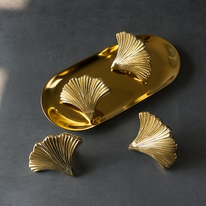 Solid Brass Leaf Knobs Cabinet Pull Knobs Gold Leaves Dresser Knob Pull ...