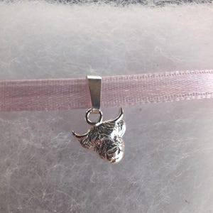 Sterling silver cow charm pendant, Highland cow  necklace charm, handmade pendant, gift for cow lover, necklace gift for her