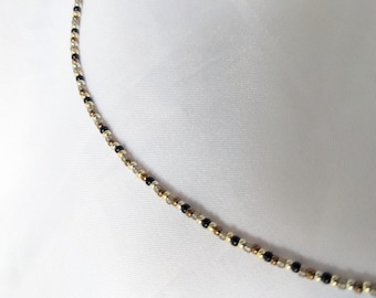 Dainty gold and black tone bead necklace, with gold filled findings, layering necklace, summer necklace, seed bead necklace