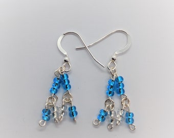 Silver beaded earrings, Sterling silver hook with blue, red, lavender or teal coloured beads, pretty handmade earrings, delicate earrings