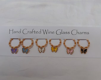 6 Wine glass charms, butterfly glass markers, wine lover gift, butterfly wedding favours, new home gift, dinner party gift, butterfly lover