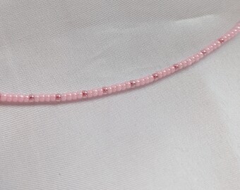 Pink necklace, baby pink, light pink layering necklace, tiny bead jewellery, thin dainty necklace, sterling silver clasp, boho jewellery