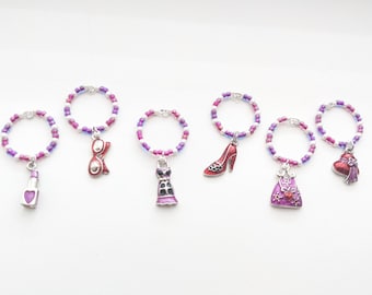 Girls Night Out Wine Glass Charms, Enamel Fashion Themed Drink Markers